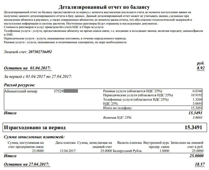 Пример страницы детализированного отчёта